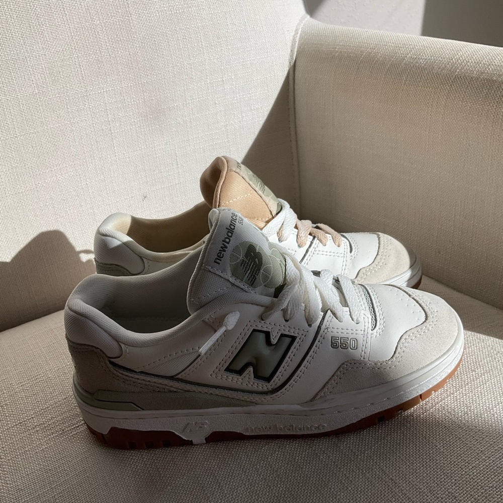 New Balance 550 White and Tan Sneakers